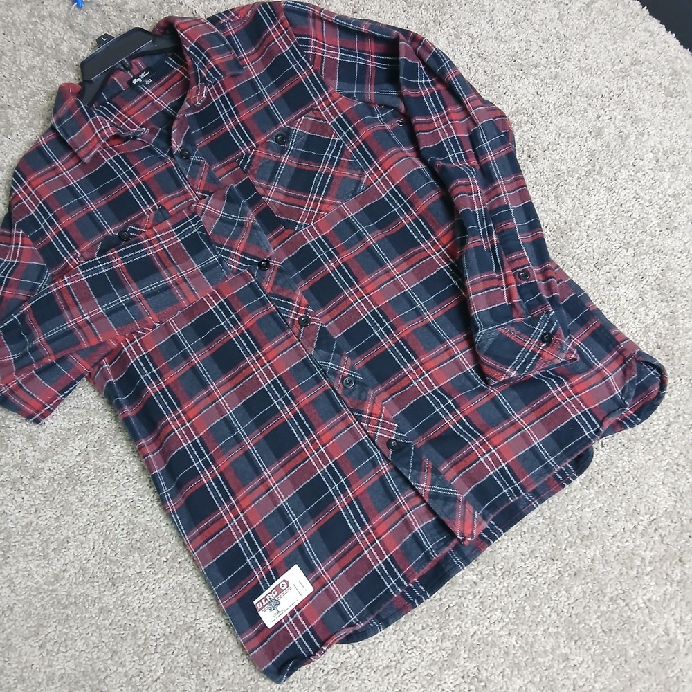 LRG Lifted Research Group Mens‎ Red Black Plaid Flannel Shirt Large L I122013